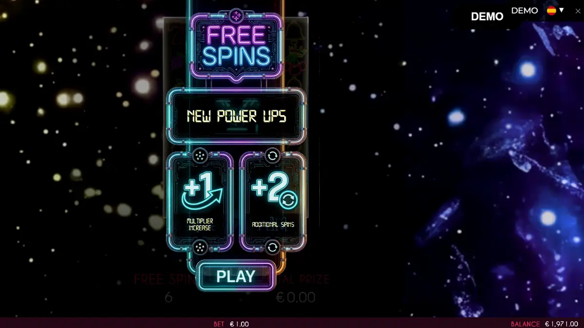 Tampilan layar permainan slot Turbo Fortune Cherryways dengan tema neon cyberpunk.