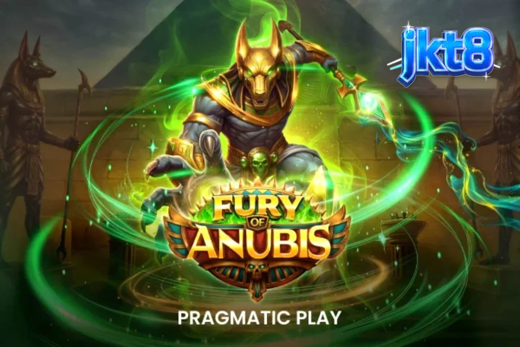 Tampilan visual slot Fury of Anubis dengan latar belakang makam Mesir kuno yang gelap dan penuh api.